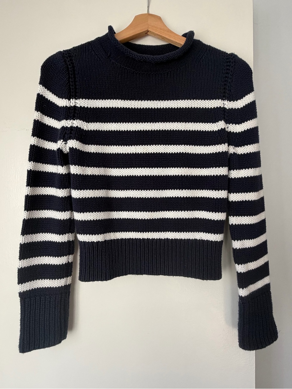 J. Crew Navy and White Striped Turtleneck Sweater